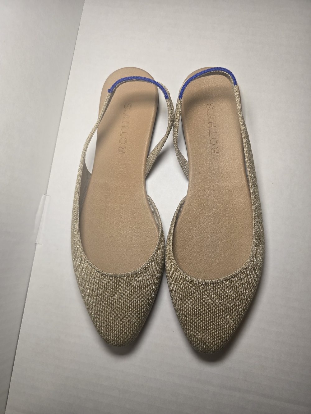 Rothy's Beige Knit Pointed Slingback Flats with Blue Trim